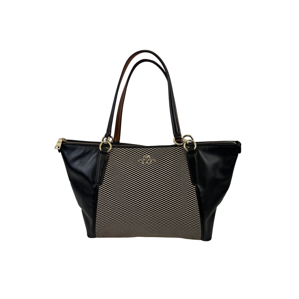 Coach Ava Legacy Jacquard Tote Bag F57246 Black Tan Woven Leather Shoulder Purse